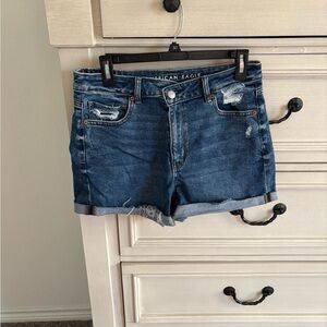 American Eagle Outfitters Distressed Dark Blue Jean Shorts